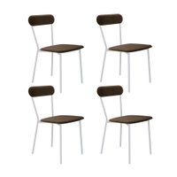Conjunto com 4 Cadeiras Emília Veludo Marrom e Branco