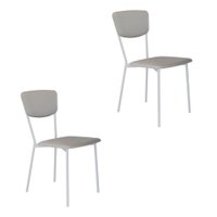 Conjunto com 2 Cadeiras Retrô Revestimento Sintético Cinza Claro e Branco