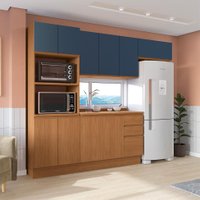 Cozinha Compacta Valence 10 Portas 3 Gavetas Canela e Azul
