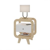 Mesa de Cabeceira Theo com USB 1 Gaveta Branco e Naturale