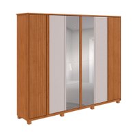 Guarda-Roupa Casal com Espelho Casal Ollie com Pés 6 Portas 6 Gavetas Amêndoa e Off White