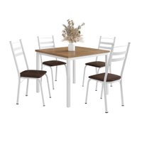 Conjunto de Mesa Quadrada com Tampo MDP e 4 Cadeiras Adriana Revestimento Sintético Imbuia e Branco