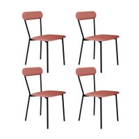 Conjunto com 4 Cadeiras Emília Poliéster Rosa e Preto