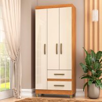 Guarda-Roupa Solteiro Sole 3 Portas 2 Gavetas Cinamomo/Off White - Pnr Móveis