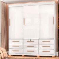 Guarda-Roupa Casal Rovere 3 Portas 9 Gavetas Branco - Pnr Móveis