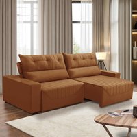 Sofá Retrátil e Reclinável 5 Lugares 3,00m Antonella Veludo Terracota Adonai Estofados