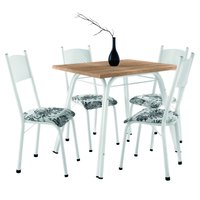 Conjunto de Mesa Sala de Jantar Lotus com 4 Cadeiras Tampo Retangular Madeirado 91cm Branco Floral