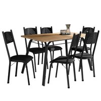 Conjunto de Mesa Sala de Jantar Lotus com 6 Cadeiras Tampo Madeirado 1,36m Preto Artefamol