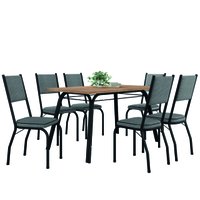 Conjunto de Mesa Sala de Jantar Diana com 6 Cadeiras Tampo Madeirado 1,36m Preto/Platina Artefamol