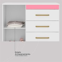 Cômoda Montevidéu Flex 1 Porta 4 Gavetas Branca e Rosa