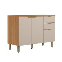 Balcão de Cozinha Selene com Tampo 3 Portas 1 Gaveta Off White e Jequtibá