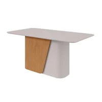 Mesa de Jantar Retangular com Tampo de MDF 25 mm e Vidro Luar II Off White e Amêndoa 170 cm