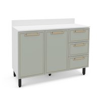 Balcão de Cozinha Amara com Tampo 2 Portas 3 Gavetas Verde e Branco