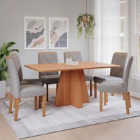 Conjunto de Mesa Retangular com Tampo de MDF Cinamomo Maitê e 6 Cadeiras Fernanda Linho Grafite e Madeira
