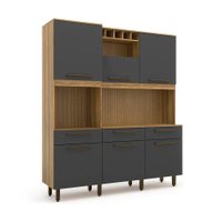 Cozinha Compacta Veneza 6 Portas 3 Gavetas Cinamomo e Grafite