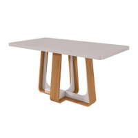 Mesa de Jantar Retangular com Tampo de MDF 40 mm e Vidro Sintonia Off White e Amêndoa 170 cm