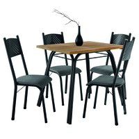 Conjunto de Mesa Sala de Jantar Lotus com 4 Cadeiras Tampo Retangular Madeirado 91cm Preto/Platina