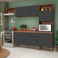 Cozinha Compacta Malu 9 Portas 2 Gavetas Manchester e Grafite