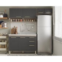 Cozinha Compacta Dama 7 Portas 3 Gavetas Avena e Grafito