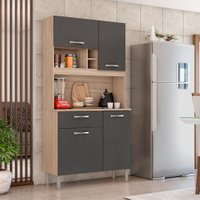 Kit de Cozinha Malta 4 Portas 1 Gaveta Avena e Grafito