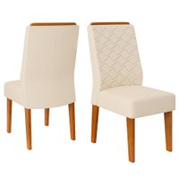 Kit 2 Cadeiras De Jantar Estofadas Lidia Linho Neve Freijo Dj Moveis