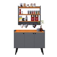 Kit Casa Completa Aparador Buffet Wood New Armário Prateleiras Ganchos Amélia - Cinza/Cinamomo - RPM
