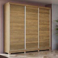 Guarda-Roupa Casal 100% MDF Kappesberg c/Pés 3 Portas de Correr 6 Gavetas Nogueira