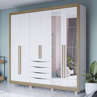 Guarda-Roupa Casal 100% MDF Kappesberg 8 Espelhos 6 Portas 4 Gavetas Branco/Nogueira
