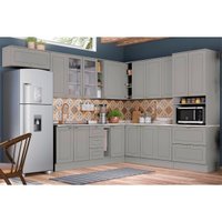 Kit de Cozinha Completa 15 Peças Americana 16 Peças (6Aéreos+5Balcões+1Paneleiro+4Complementos) C5P33 Cinza - Henn
