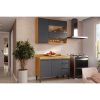 Cozinha Modulada Completa Nápoli Prime 2 Peças (1Aéreo+1Balcão) C2P04 Amendoa/Grafite - Ronipa