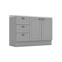 Gabinete de Cozinha Modulado Balcão p/ Pia c/ Tampo Americana c/ 2 Portas e 3 Gavetas 120cm Cinza - Henn