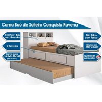 Cama Multifuncional Juvenil Ravena c/ 2 Gavetas e Auxiliar Branco - Conquista