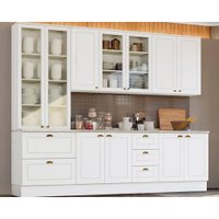 Kit de Cozinha Completa 7 Peças Americana (2Aéreos+2Balcões+1Paneleiro+2Complementos) C5P44 Branco - Henn