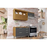 Kit Cozinha Modulada 2 Peças Princesa (1Aéreo+1Balcão) C2P45 Freijo/Grafite-Nesher