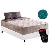 Cama Box Box Solteiro: Colchão c/Vibro Massagem Anjos Ensacadas Commodite Magnético + Base CRC Courano White(96x203)