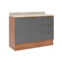 Gabinete de Cozinha Modulado Balcão Bella 2608 2 Portas e 3 Gavetas s/Tampo 120cm Nogal/Cinza - Carraro