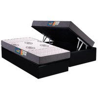 Cama Box Baú Solteiro: Colchão Espuma D33 Polar D45 Pérola Grey + Base CRC Suede Black (88x188)