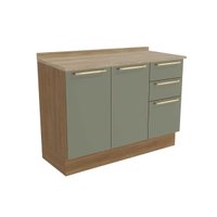 Gabinete p/ Pia Cozinha Balcão c/ Tampo Botanic M624 c/ 3 Gavetas e 2 Portas 120cm Nogueira/Oliva/Nogueira - Kappesberg