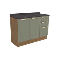 Gabinete p/ Pia Cozinha Balcão c/ Tampo Botanic M624 c/ 3 Gavetas e 2 Portas 120cm Nogueira/Oliva/Cinzel - Kappesberg