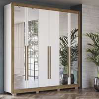 Guarda-Roupa Casal 100% MDF Kappesberg c/Pés e 16 Espelhos 6 Portas 8 Gavetas Branco/Nogueira