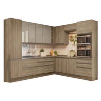 Cozinha Modulada Kappesberg Maxxi 13 Peças (4Aéreos+4Balcões+2Paneleiros+3Complementos) s/Pia CZ268 Nogal-Kappesberg