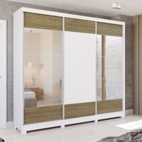 Guarda-Roupa Casal 100% MDF Kappesberg c/Pés e 6 Espelhos 3 Portas de Correr 6 Gavetas Branco/Nogueira