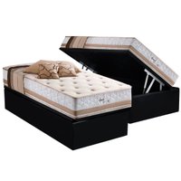 Cama Box Baú Solteiro: Colchão Molas MasterPocket Ensacadas Herval Maxspring Spain + Base CRC Suede Black (88x188)