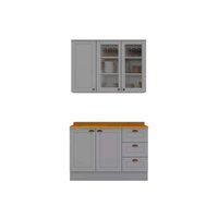 Cozinha Modulada Completa Americana 3 Peças (1Aéreo+1Balcão+1Complemento) CZ126 Cinza - Henn