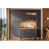 Kit Cozinha Modulada 4 Peças Nápoli Prime (1Aéreo+1Balcão+2Paneleiros) C4P95 Amendoa/Grafite - Ronipa
