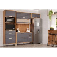 Kit Cozinha Modulada 5 Peças Eloise (2Aéreos+1Balcão+1TorreQuente+1Complemento) C5P109 Freijo/Titanium - MGM