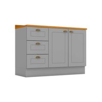 Balcão de Cozinha Modulado p/ Pia c/ Tampo Americana c/ 2 Portas e 3 Gavetas 120cm Cinza - Henn