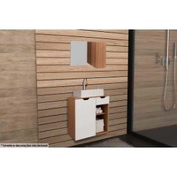 Armário c/ Balcão Banheiro Suspenso BN3605 Cuba BN3600 60cm e Espelho BN3602 Amêndoa/Branco - Tecno Mobili