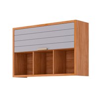 Armário Aéreo p/ Cozinha Eloise c/ 1 Porta Basculante Riscada e 3 Nichos 120 cm Cinamomo/Platina - MGM