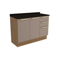 Gabinete p/ Pia Cozinha Balcão c/ Tampo Botanic M624 c/ 3 Gavetas e 2 Portas 120cm Nogueira/Fendi/Preto - Kappesberg